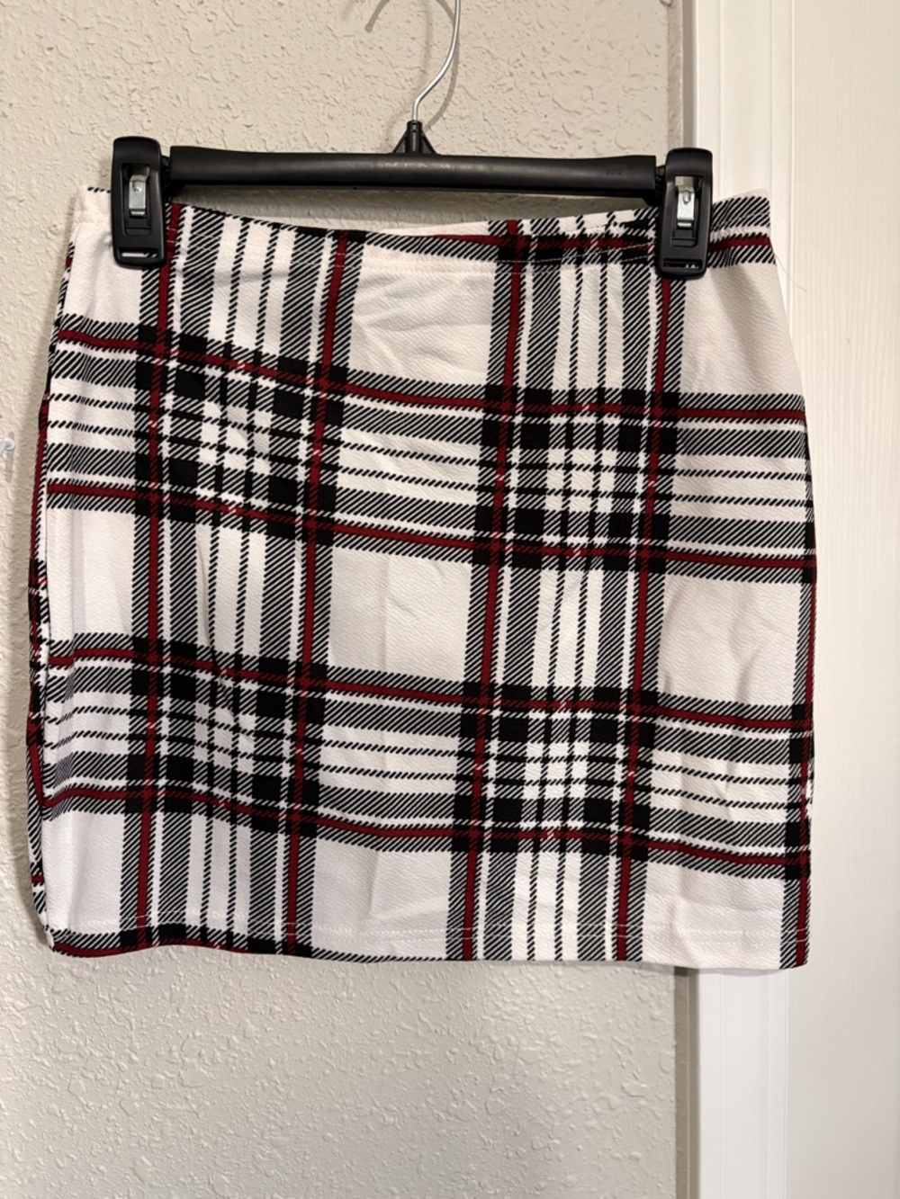 SHEIN White Plaid Mini Skirt with Black & Red Checks